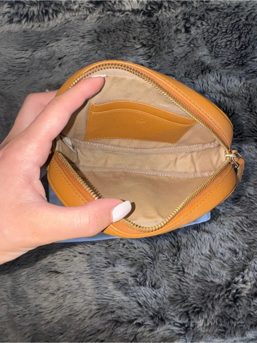 MCM Visetos Cognac Oval Crossbody Belt Bag w/ Dust Bag